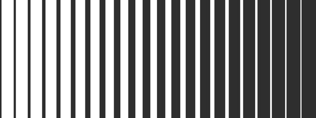 Black and white monochrome stripes background. Vertical lines, different sizes seamless pattern. Vector illustration.