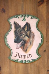 Deutscher Schäferhund Toiletten Herren Damen WC Tür Schild Hundekopf gemalt
