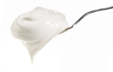 Beaten Egg White on a Spoon - White Background - Isolated