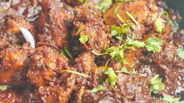Traditional Indian curry Chicken Handi Recipe close-up - food recipes
