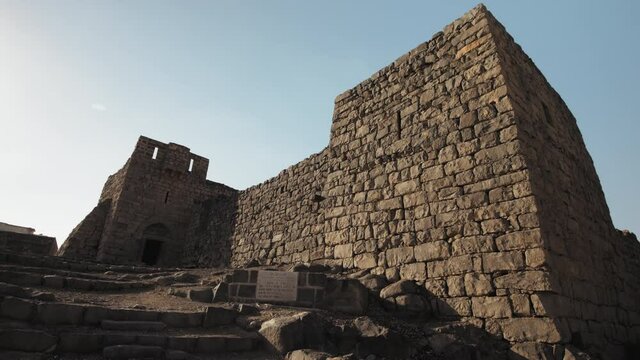Qasr Azraq, Qasr Al-Azraq, wide shot dolly right, Azraq castle in Jordan. 4K