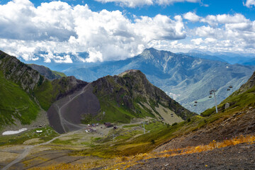 Beautiful mountain landscape, terrain with peaks and valleys,