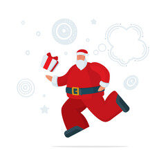 Running Santa Claus abstract cartoon character, present and speech bubble. Christmas express delivery service. Part of set.