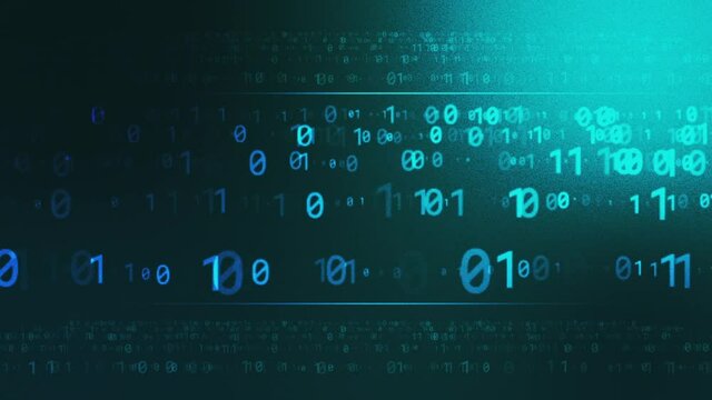 Digital animation of Binary code grid on dark background