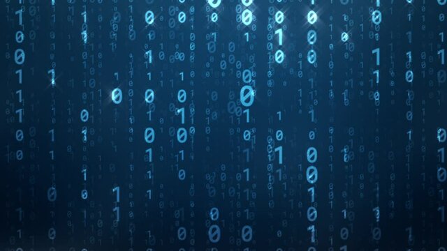 Matrix style blue binary code streaming motion background animation