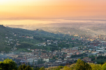 sunset view of italian city pescia from Monte A Pescia - Pescia, Tuscany, Italy