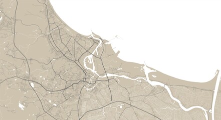Detailed map of Gdansk city, linear print map. Cityscape panorama.