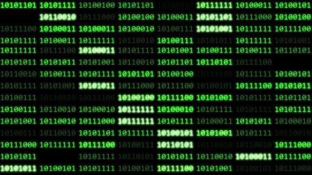 Binary code black and green background with digits moving on screen