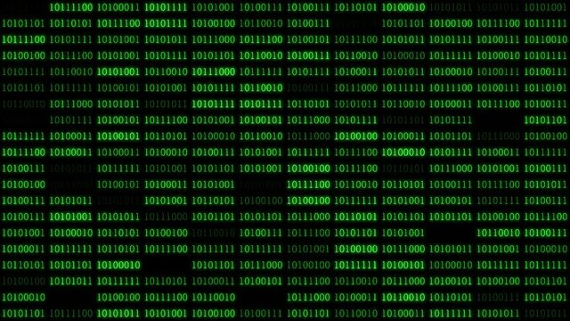 Digital binary code processing on screen background loop