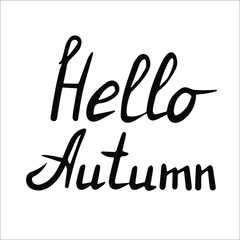 Hello Autumn text isolated on white background. Hand draw vector inscription for web, print. 