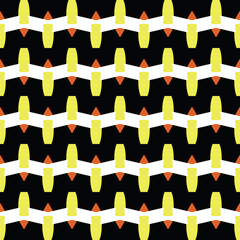 Vector seamless pattern texture background with geometric shapes, colored in black, yellow, orange, white colors.