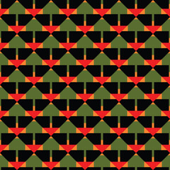 Vector seamless pattern texture background with geometric shapes, colored in black, green, orange, red colors.