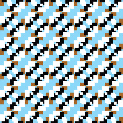 Vector seamless pattern texture background with geometric shapes, colored in blue, brown, white, black colors.