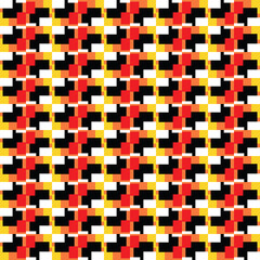 Fototapeta premium Vector seamless pattern texture background with geometric shapes, colored in red, orange, yellow, black, white colors.