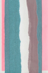 Fototapeta premium Colorful torn paper collage close-up. Texture made from various paper and cardboard parts. Damaged old paper background. Vintage blank wallpaper. Material design backdrop.