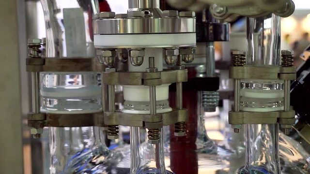 fragment of a chemical reactor made of glass. close-up.