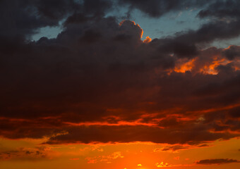 Beautiful sunset. Red clouds in the sky