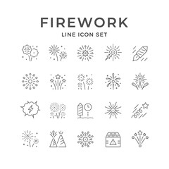 Fototapeta na wymiar Set line icons of firework