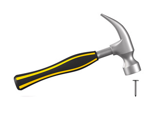 hammer and nail on white background. Isolated 3D illustration