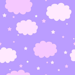 Pink clouds and stars on lilac
phone.Baby wallpaper. Cute pattern