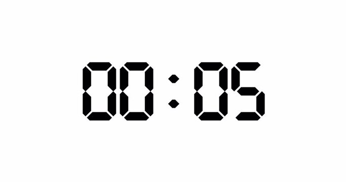 Simple one minute counter of electronic black digits isolated on white background