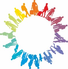 Vector illustration of traveling people in a circle