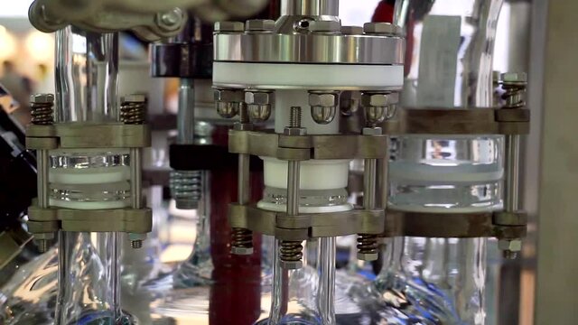 fragment of a chemical reactor made of glass. close-up.