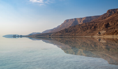 Fototapeta na wymiar Dead Sea Ein Bokek reflection middle of the day
