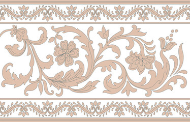 Floral vintage border in Turkish, Indian style. Endless pattern can be used for ceramic tile, wallpaper, linoleum, textile, web page background. Vector