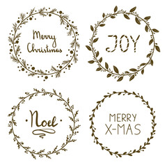 Collection of Christmas floral wreaths. Modern design for Holidays invitation card,  poster, banner, greeting card, postcard, packaging, print. Vector illustration. 