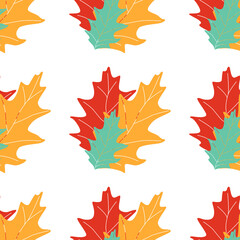 Fall seamless leaves background vector illustration. Autumn pattern. Botanical art. Thanksgiving day wallpaper. Celebration floral repeat backdrop.