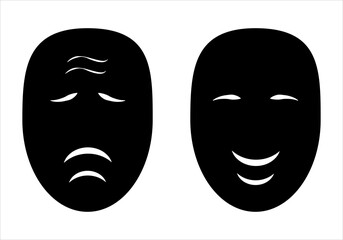 Icono de expresiones de tristeza o depresi&oacute;n y alegr&iacute;a sobre fondo blanco