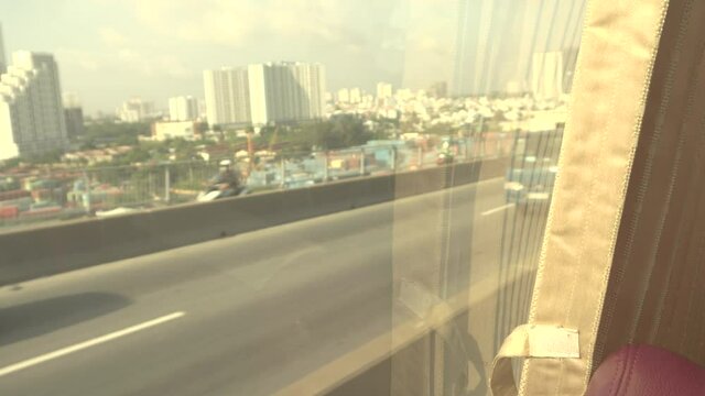 coach bus travel trip through window