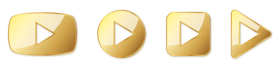 Set of gold play buttons. Play icons isolated. Vector illustration - obrazy, fototapety, plakaty