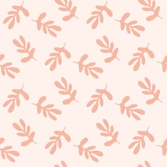 Seamless pattern with branches  of  abstract leaves isolated on beige background. Silhouette vector illustration. Design for  textile, wrapping, backdrop, banner