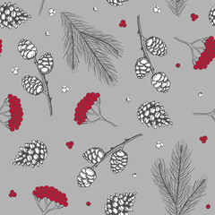 Seamless pattern with Christmas Tree Decorations hand drawn art design vector illustration.