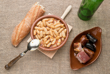 Asturian bean stew, in study, from above, without people, Spain