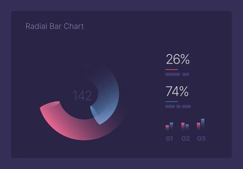 Infographic charts for business layout, presentation template and finance report. Data visualization with Radial Bar Chart.