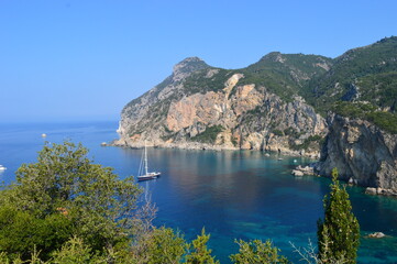 The stunning turquoise waters in the Ionian Sea around Corfu, Greece
