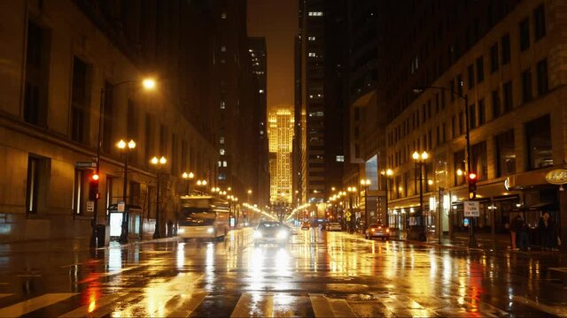 Night timelapse of traffic in Chicago downtown