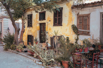 Alley in Anafiotika neighbourhood under the Acropolis hill, resembling the island of Anafi