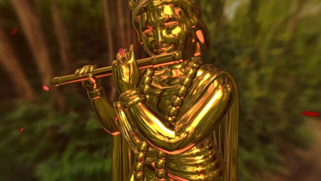 Golden Krishna 3D with Flute