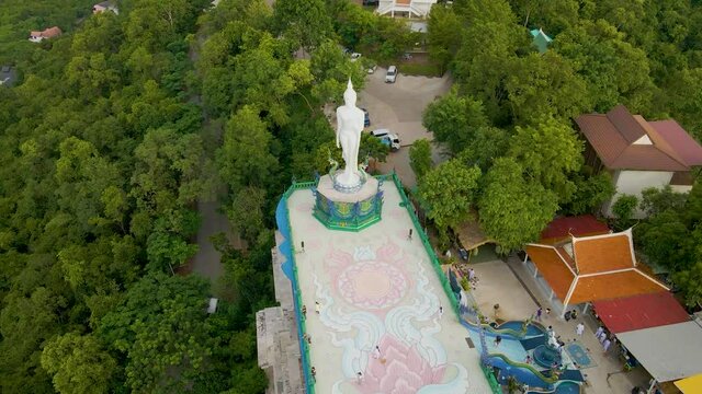 Chon Buri / Thailand / August 22, 2020 : Khao Phra Kru Temple, Meditation place on a small hill. It has one of the most beautiful viewpoints of Sriracha.	