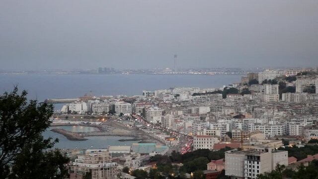 Cityscape on algiers coast traffic before twilight