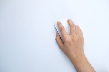  women hand with computer mouse on white background 