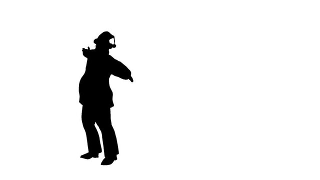 Black silhouette of dancing Santa Claus. Motion Graphics. Computer Animation. Isolated. Loop.