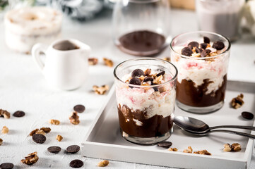 Rice pudding with chocolate and nuts