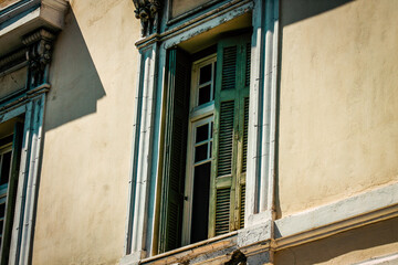 Naklejka premium View of the facade of an old house in Greece 