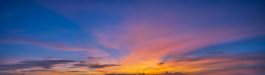 Naklejka na ściany i meble Panorama sunset sky for background or sunrise sky and cloud at morning.