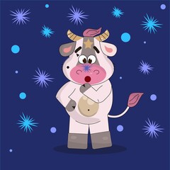 the surprise of the bull snowflake fell on his nose